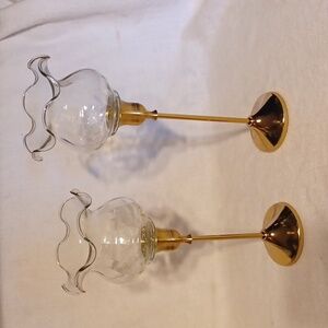Elegant Gold and Clear Glass Candle Holders Set Of 2